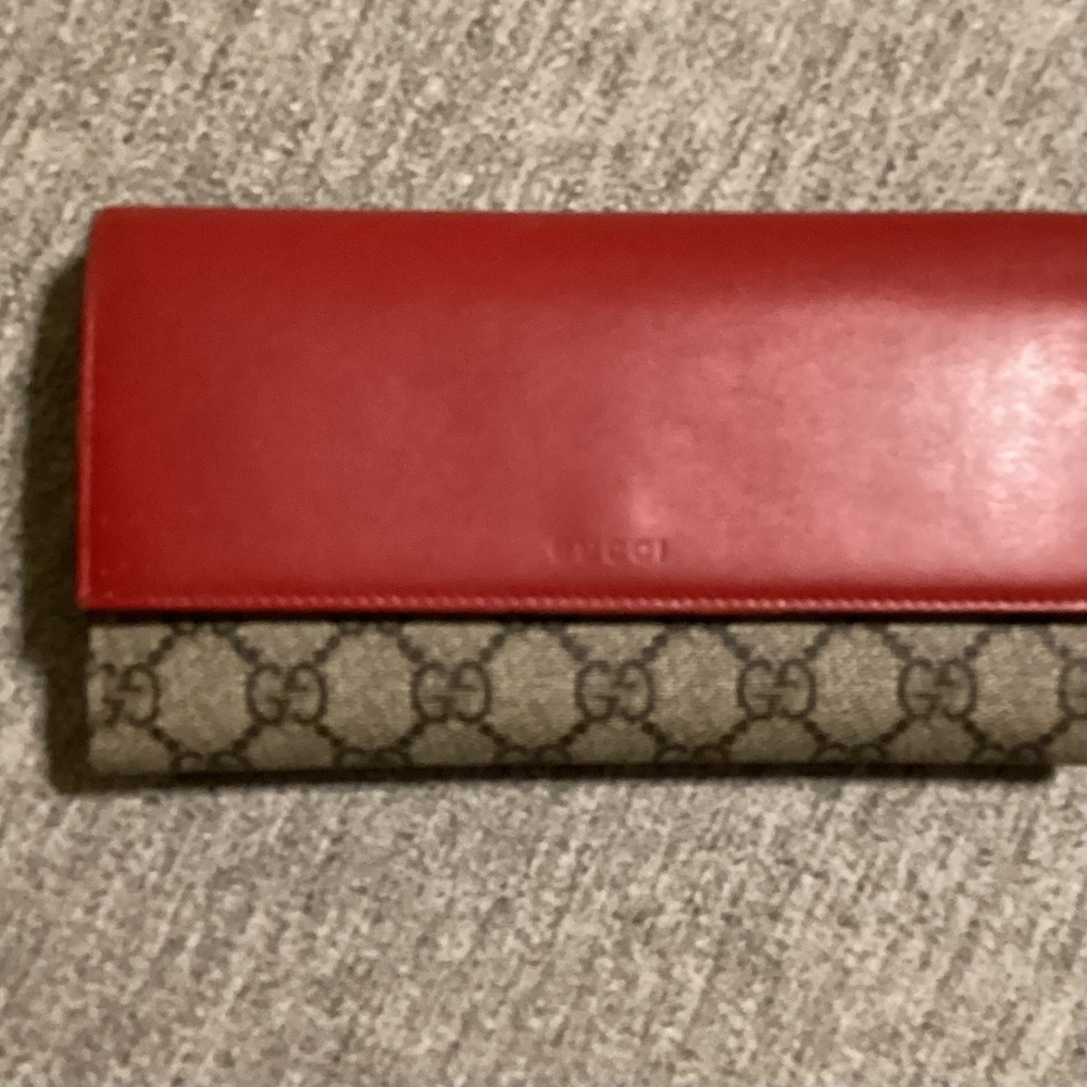 Red Leather and Monogram Gucci Supreme Canvas Long Wallet